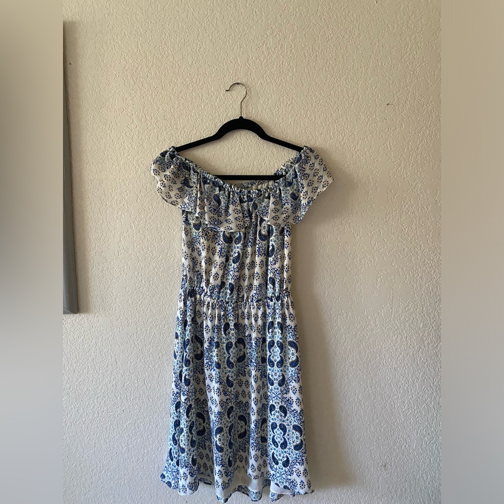 L’AGENCE 100% Silk Paisley Print Off-the-Shoulder Dress